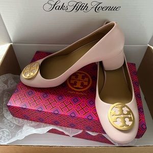 Tory Burch Benton 50mm Pump Nappa Leather in Sea Shell Pink size 7